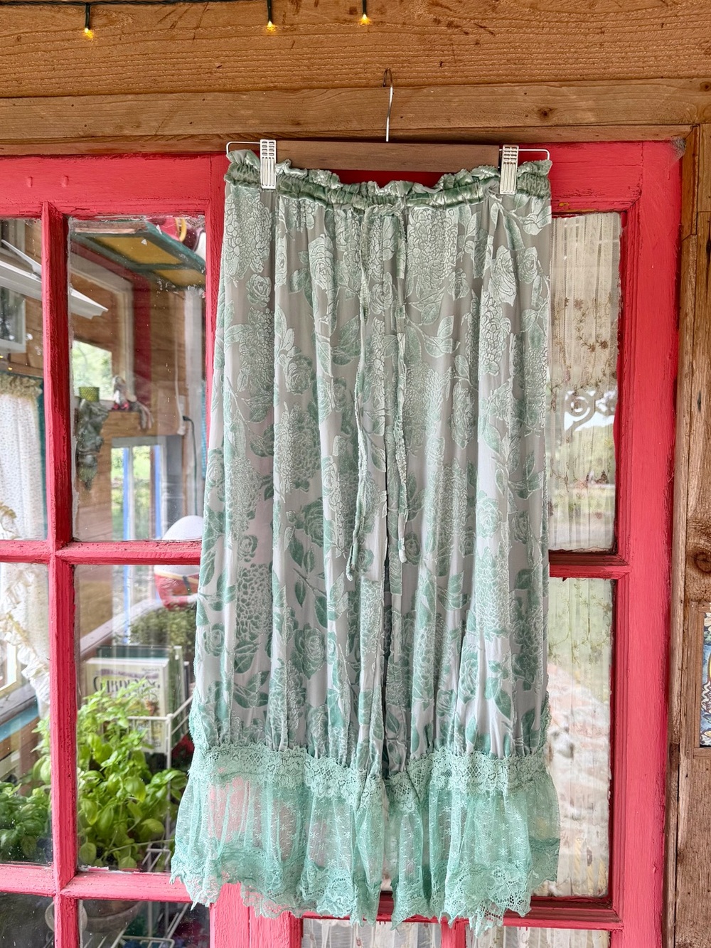 Dusty Aqua Velvet Burnout Lacy Pantaloons - Picture 2 of 9